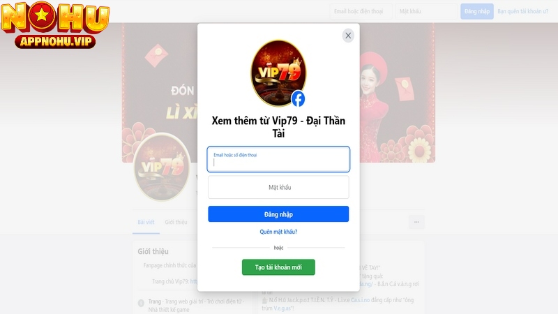 Cần liên kết tài khoản facebook để vào trang cộng đồng VIP79