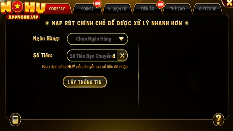 Nạp qua Code pay nhanh chóng và đơn giản
