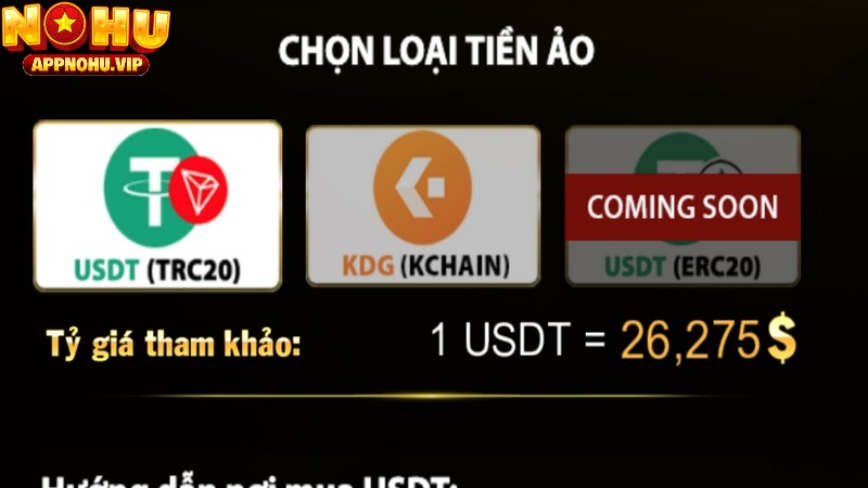 Anh em có thể nạp qua USDT