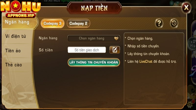 Bạn nên nạp tiền IWIN thông qua phương thức chuyển khoản ngân hàng