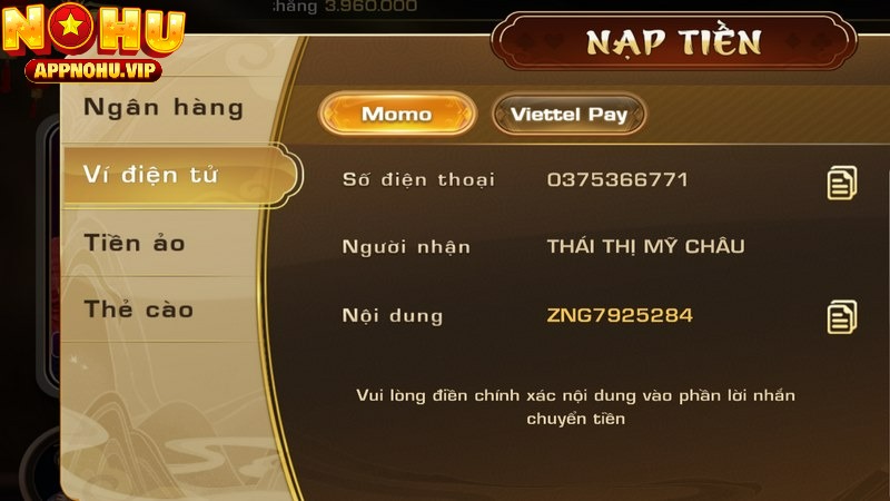 IWIN hiện hỗ trợ nhiều loại ví điện tử khác nhau