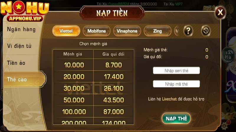Nạp tiền iWin qua thẻ cào là một trong những lựa chọn phổ biến nhất
