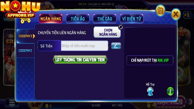 Ngân hàng lựa chọn hàng đầu khi nạp tiền Rikvip