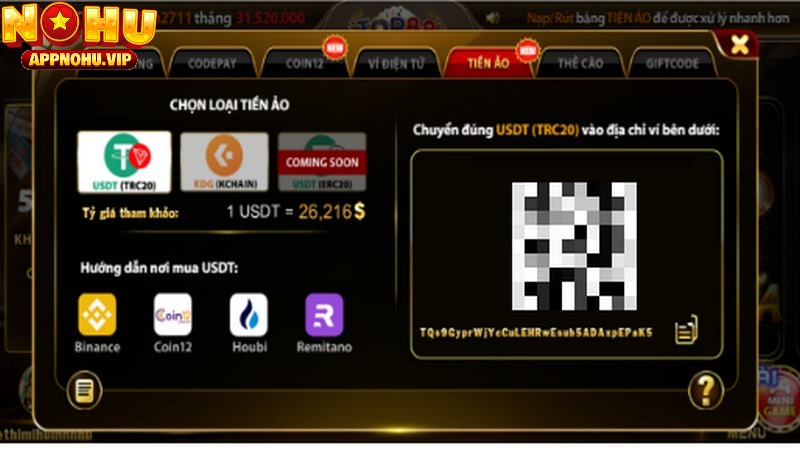 Cổng game Top88 hỗ trợ giao dịch qua USDT