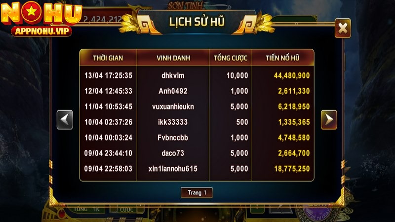 Chơi nổ hũ sơn tinh thủy tinh dễ thắng số xu khủng ngay
