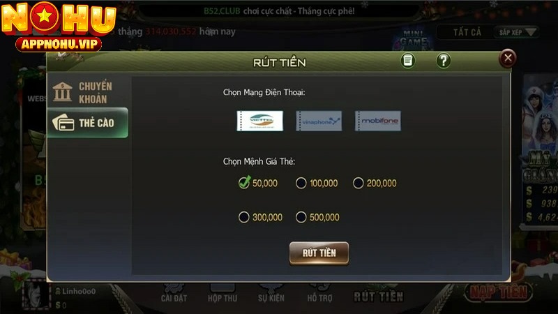 Bet thủ có thể dễ dàng rút tiền B52CLUB qua thẻ cào