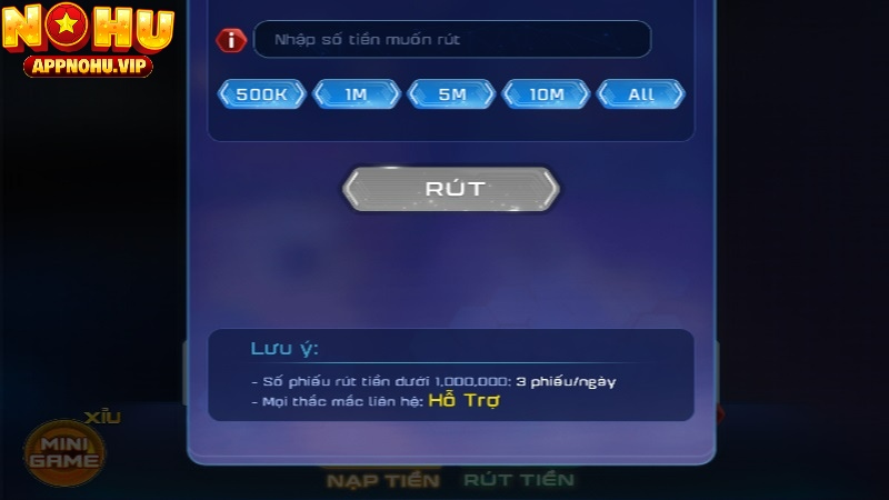 Cần chọn mức thanh toán để hoàn tất phiếu rút tiền