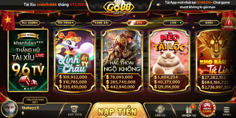 Giao diện chuyên mục nổ hũ trực quan, dễ thao tác