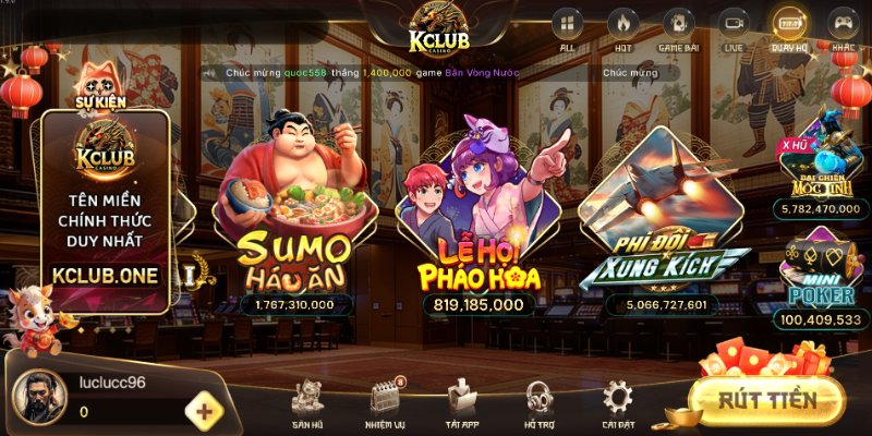 Danh sách trò chơi nổ hũ - game slots KClub được ưa chuộng hiện nay