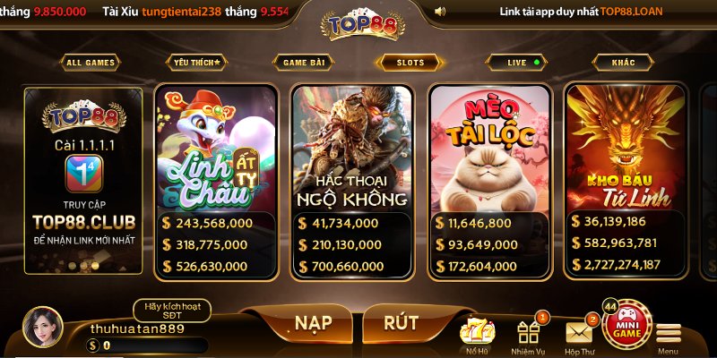 Nổ hũ - game slots Top88 nổi bật với đồ họa 3D sống động